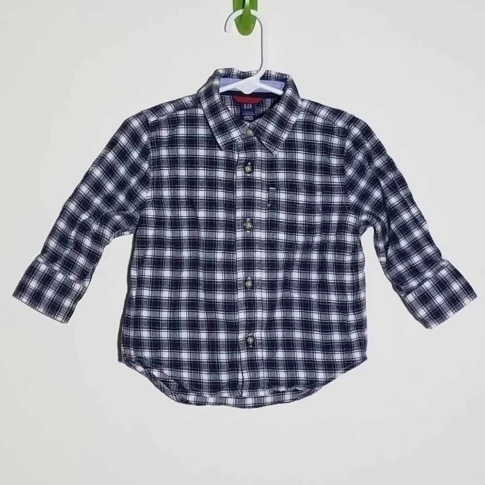 Gap Plaid Button Down Polo Shirt 12-18m